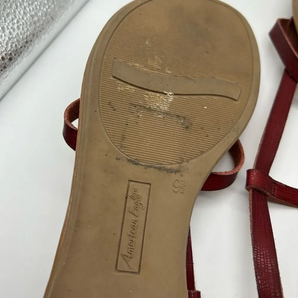 American Eagle Outfitters Women's Red Strappy Thong Sandals Size 9.5